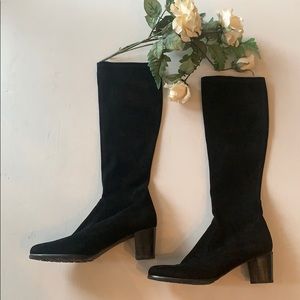 Stuart Weitzman black suede pullup knee high boots